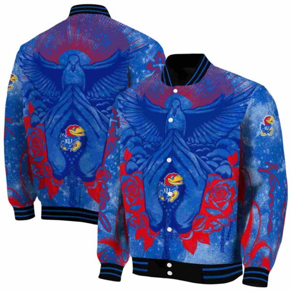 custom kansas jayhawks praying hands blue jacket fashion forward