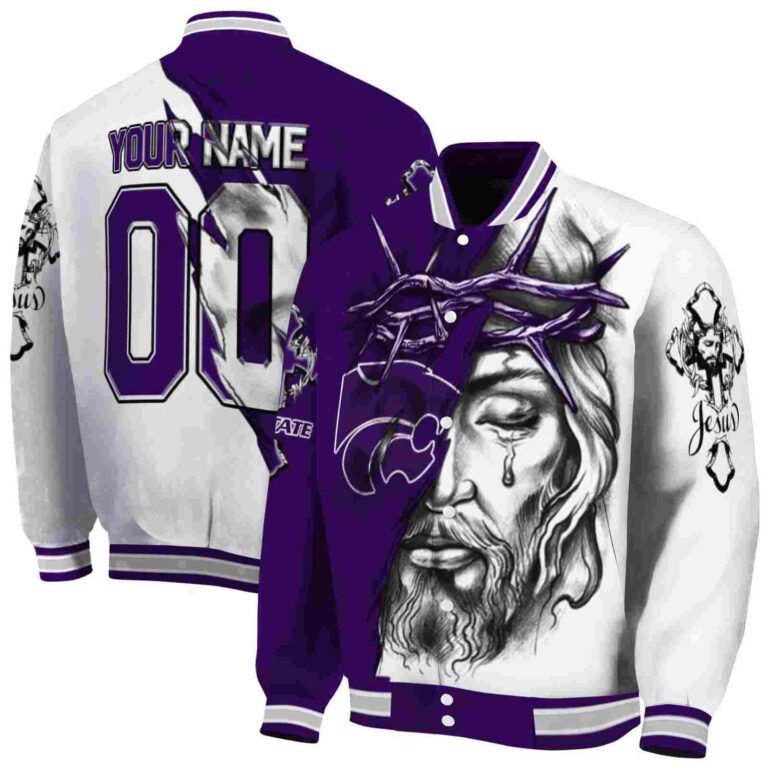 custom kansas state wildcats jesus tears purple white jacket fashion forward