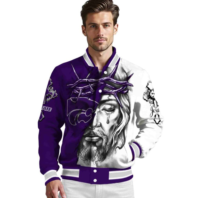 custom kansas state wildcats jesus tears purple white jacket high quality
