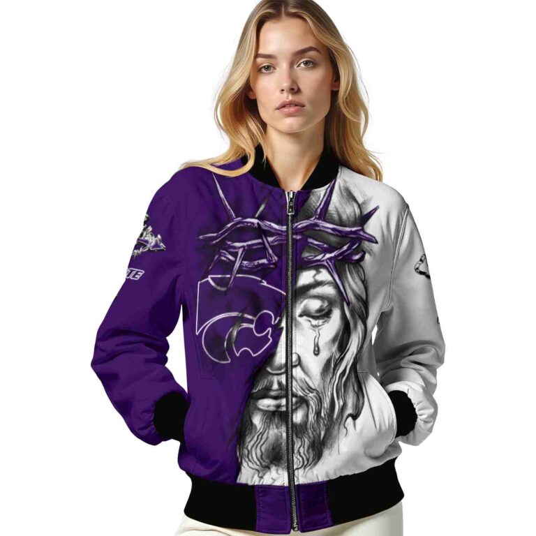 custom kansas state wildcats jesus tears purple white jacket latest model