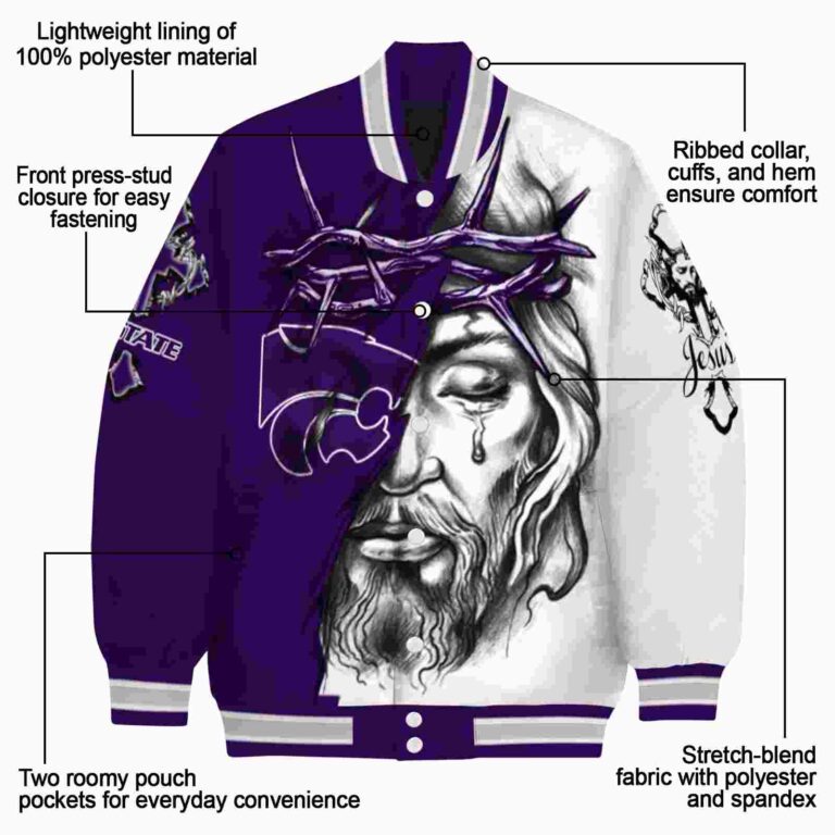 custom kansas state wildcats jesus tears purple white jacket new arrival