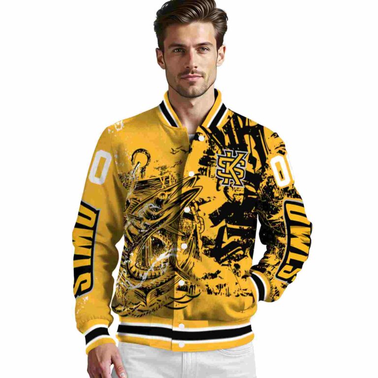 custom kennesaw state owls fishing art gold jacket high quality