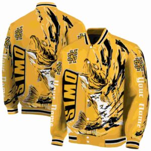 custom kennesaw state owls fishing passion gold white jacket fashion forward