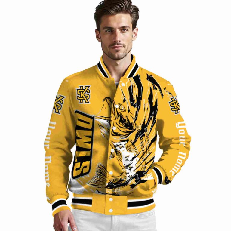 custom kennesaw state owls fishing passion gold white jacket high quality