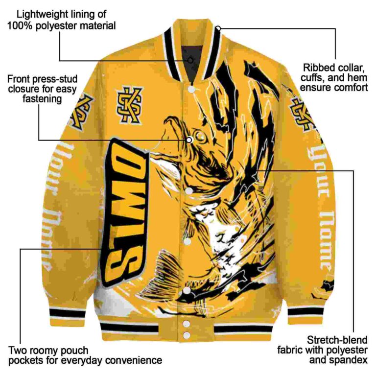 custom kennesaw state owls fishing passion gold white jacket new arrival