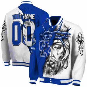 custom kentucky wildcats jesus tears blue white jacket fashion forward