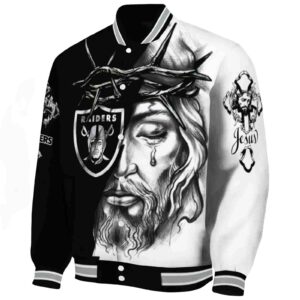 custom las vegas raiders jesus tears black white jacket best selling
