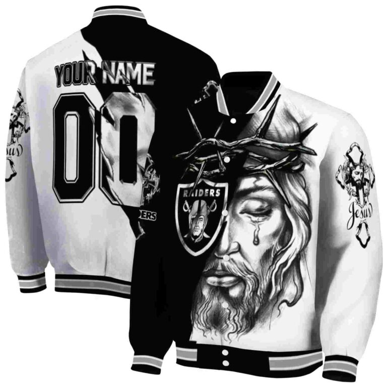 custom las vegas raiders jesus tears black white jacket fashion forward