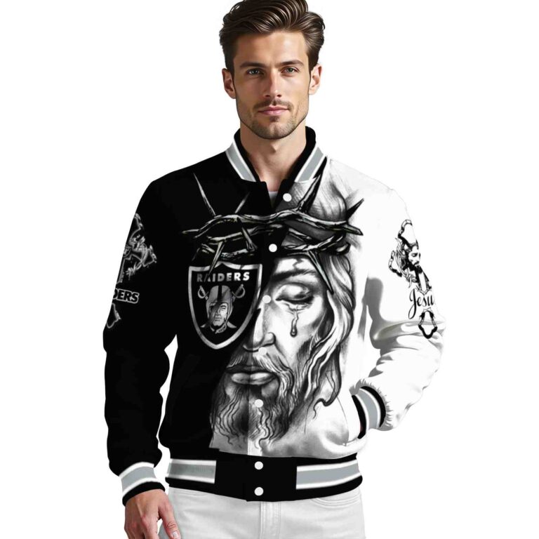 custom las vegas raiders jesus tears black white jacket high quality
