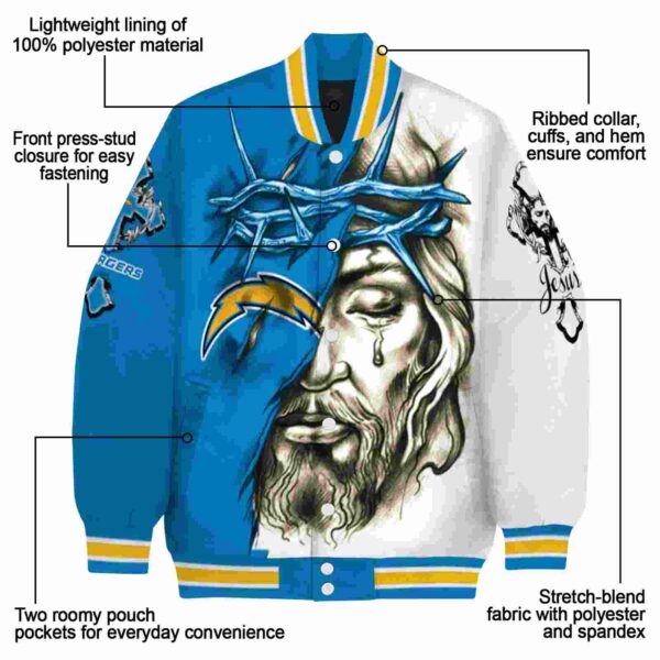 custom los angeles chargers jesus tears blue white jacket new arrival