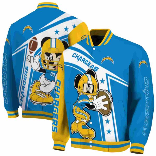 custom los angeles chargers mickey football blue white jacket fashion forward