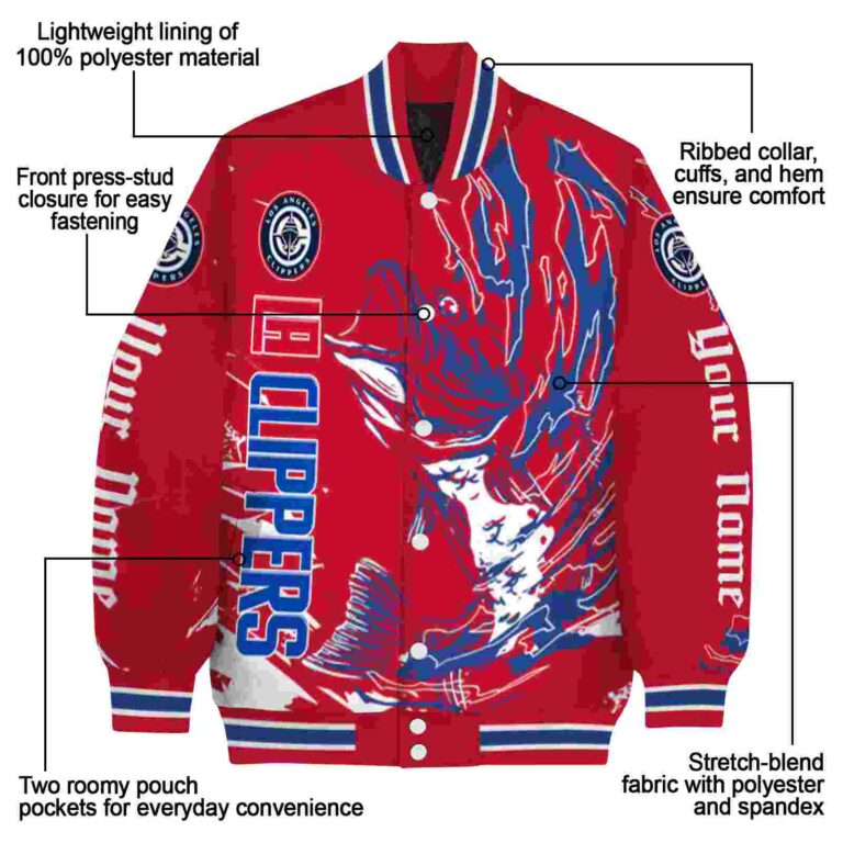 custom los angeles clippers fishing passion red white jacket new arrival