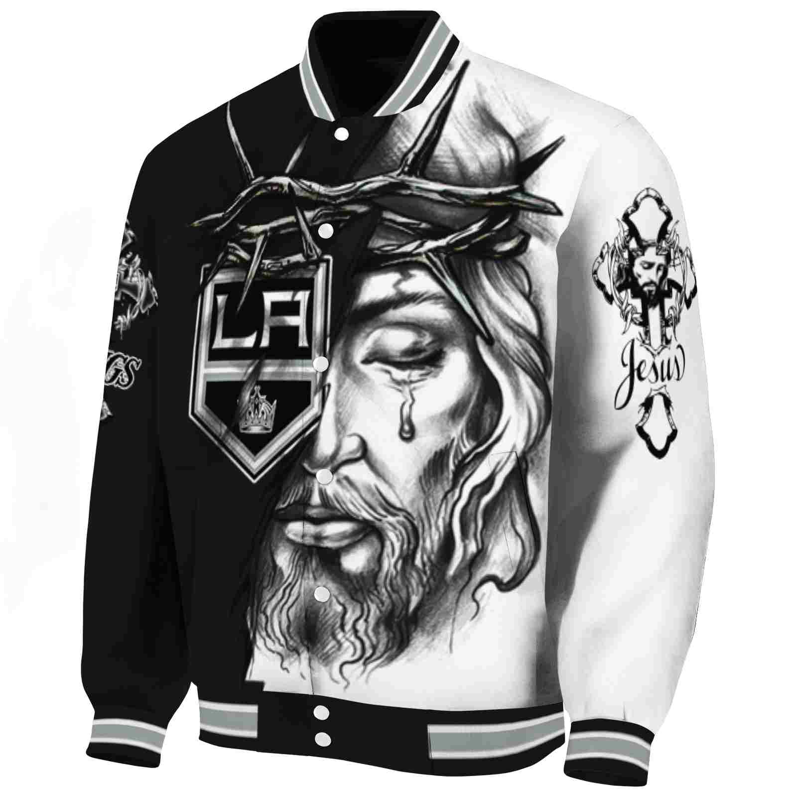 custom los angeles kings jesus tears black white jacket best selling custom los angeles kings jesus tears black white jacket best selling