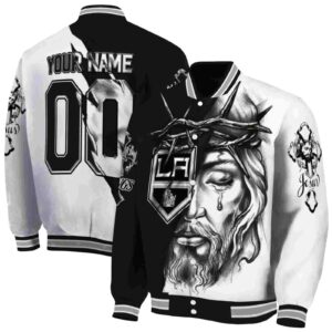 custom los angeles kings jesus tears black white jacket fashion forward