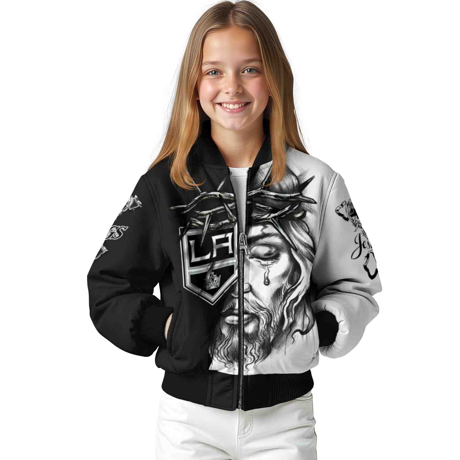 custom los angeles kings jesus tears black white jacket top rated custom los angeles kings jesus tears black white jacket top rated