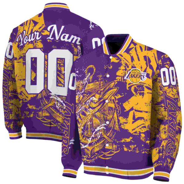 custom los angeles lakers fishing art purple jacket fashion forward