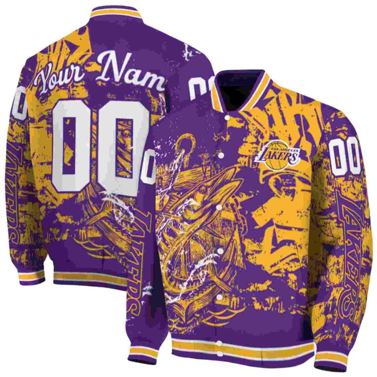 custom los angeles lakers fishing art purple jacket fashion forward