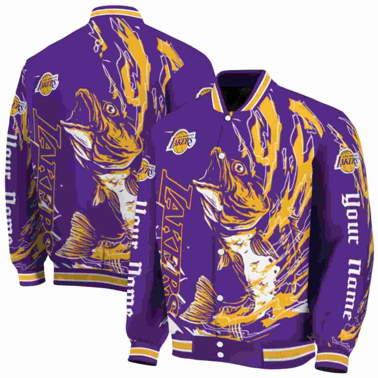 custom los angeles lakers fishing passion purple white jacket fashion forward