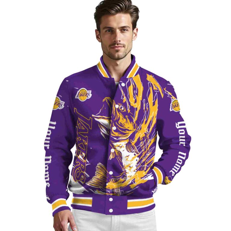 custom los angeles lakers fishing passion purple white jacket high quality