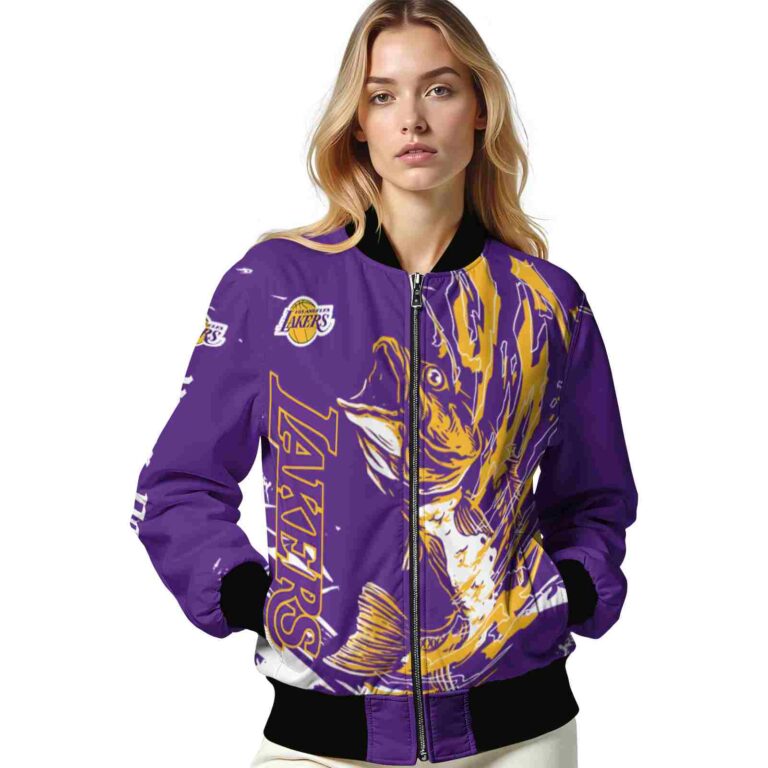 custom los angeles lakers fishing passion purple white jacket latest model