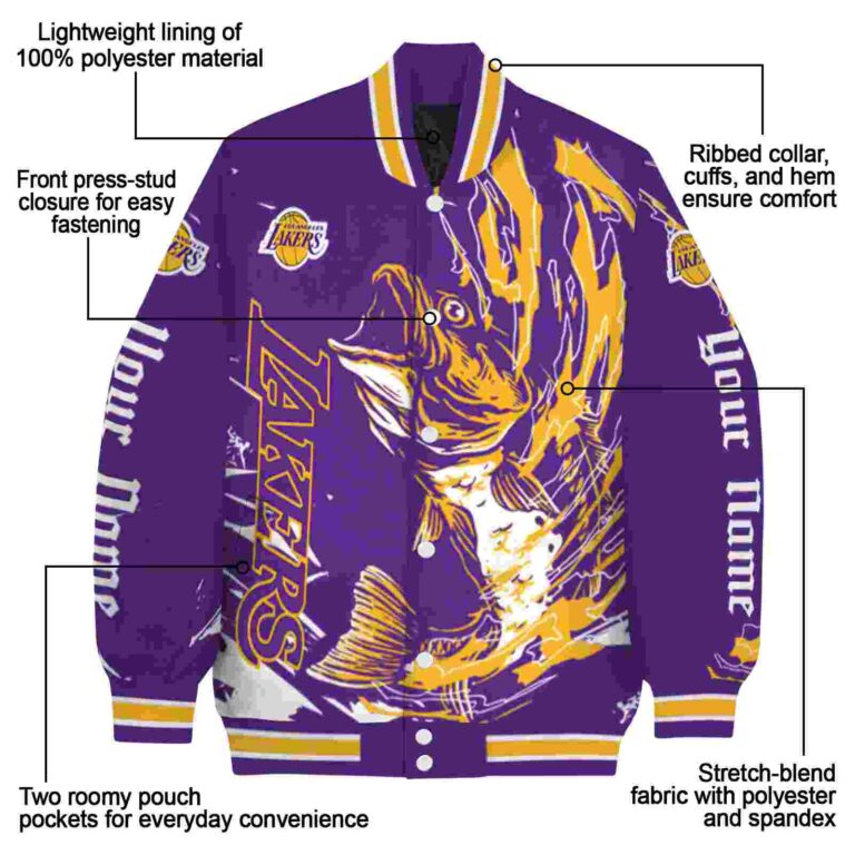 custom los angeles lakers fishing passion purple white jacket new arrival