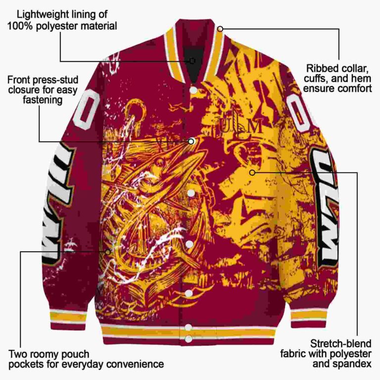 custom louisiana monroe warhawks fishing art red jacket new arrival