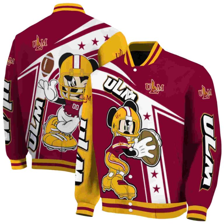 custom louisiana monroe warhawks mickey football red white jacket fashion forward