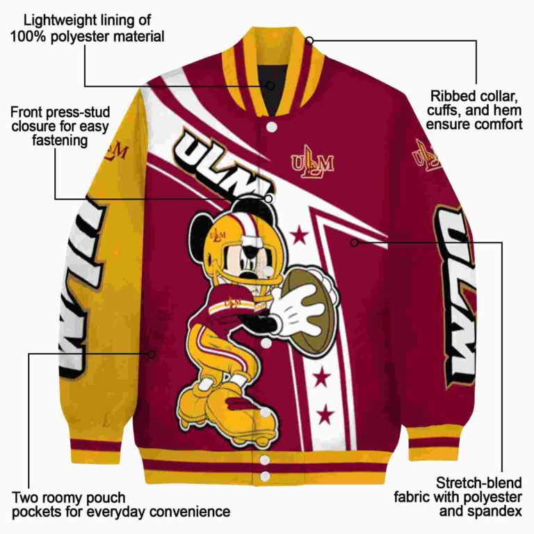 custom louisiana monroe warhawks mickey football red white jacket new arrival