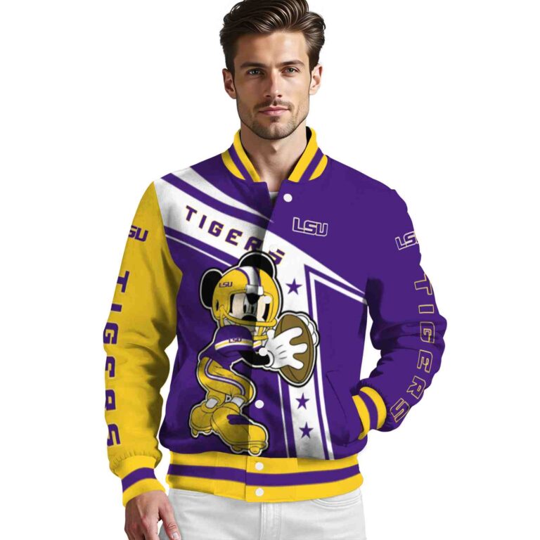 custom lsu tigers mickey football purple white jacket high quality