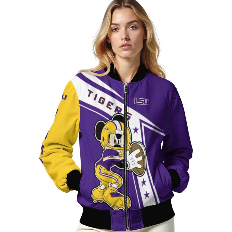 custom lsu tigers mickey football purple white jacket latest model