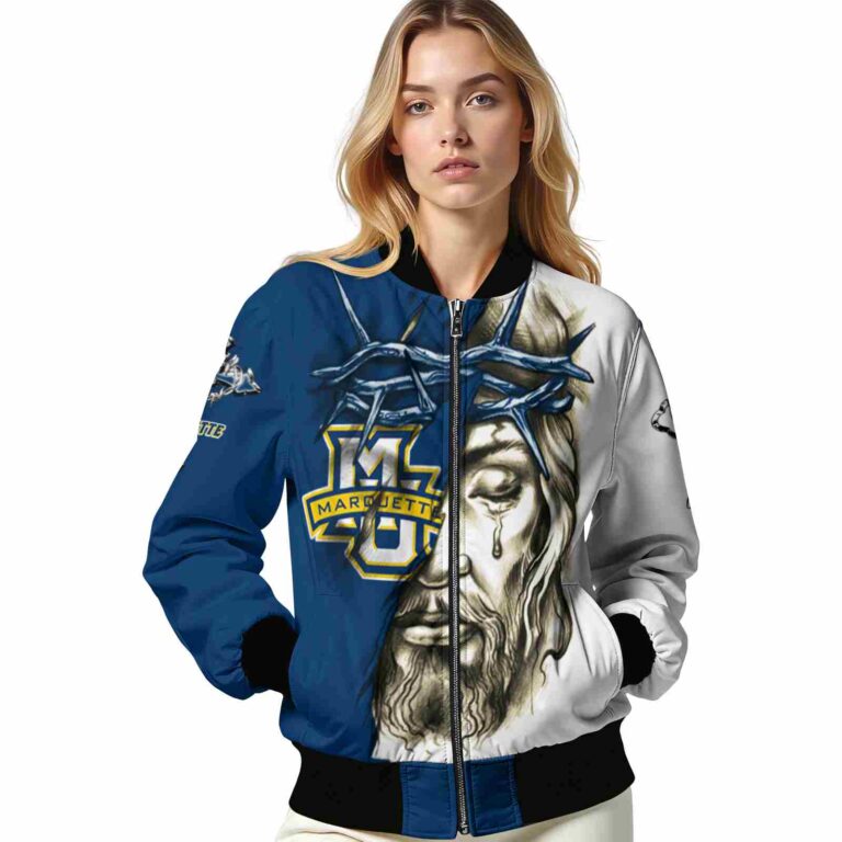 custom marquette golden eagles jesus tears blue white jacket latest model