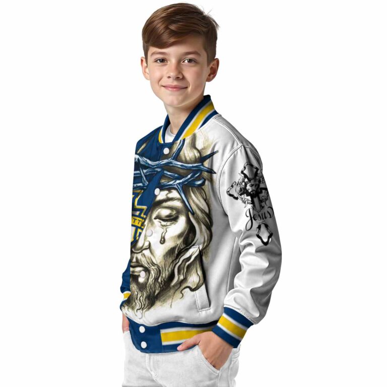 custom marquette golden eagles jesus tears blue white jacket trendy