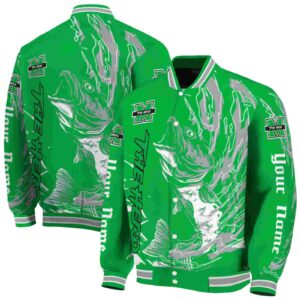 custom marshall thundering herd fishing passion green white jacket fashion forward