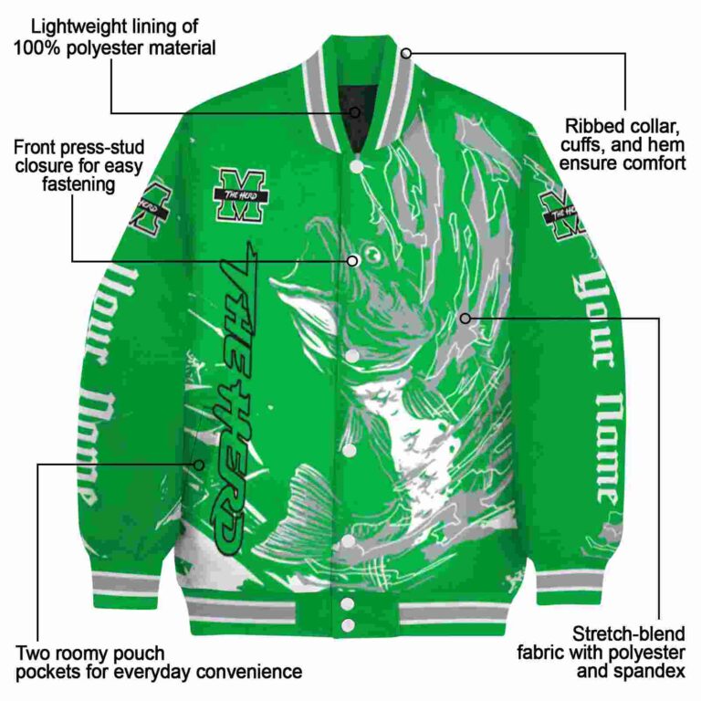 custom marshall thundering herd fishing passion green white jacket new arrival