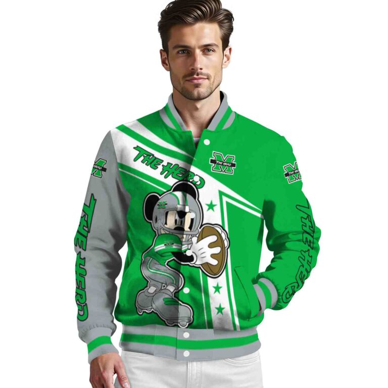 custom marshall thundering herd mickey football green white jacket high quality