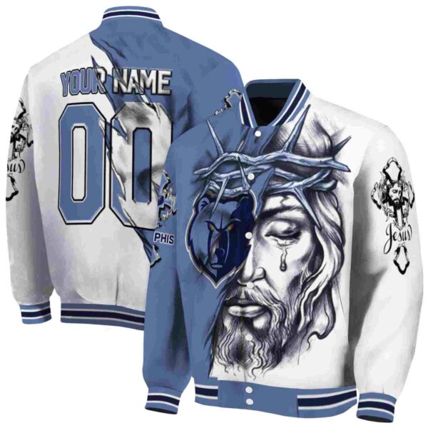 custom memphis grizzlies jesus tears blue white jacket fashion forward