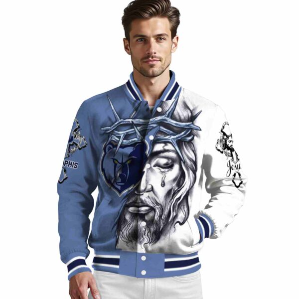 custom memphis grizzlies jesus tears blue white jacket high quality