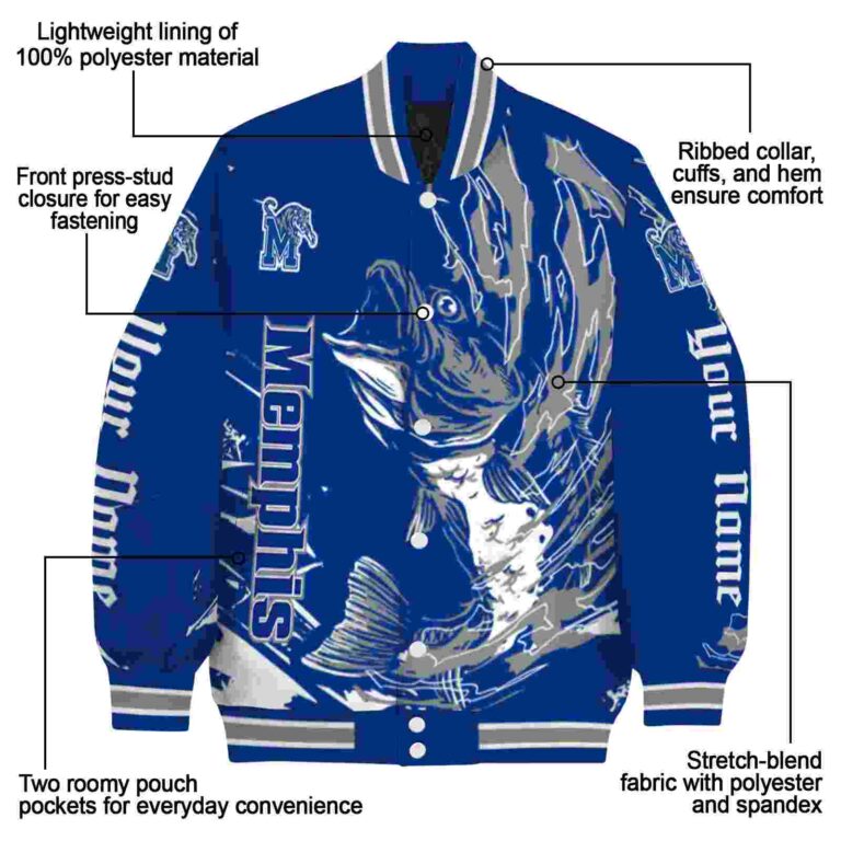 custom memphis tigers fishing passion blue white jacket new arrival
