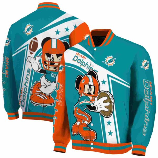 custom miami dolphins mickey football aqua white jacket fashion forward