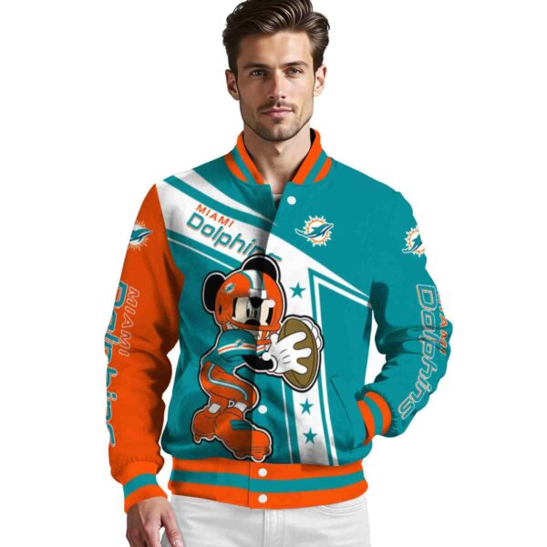 custom miami dolphins mickey football aqua white jacket high quality