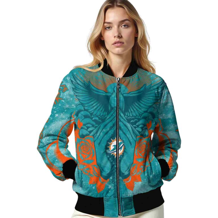 custom miami dolphins praying hands aqua jacket latest model
