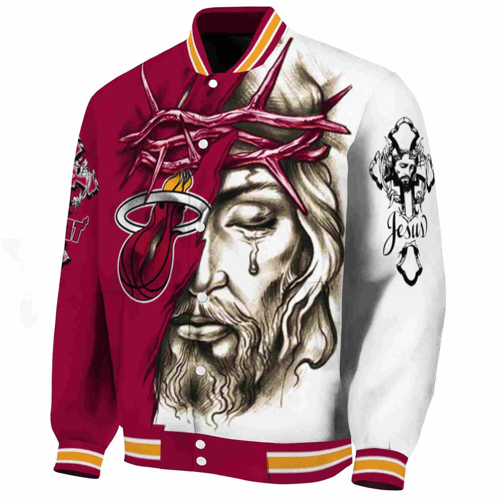custom miami heat jesus tears red white jacket best selling custom miami heat jesus tears red white jacket best selling