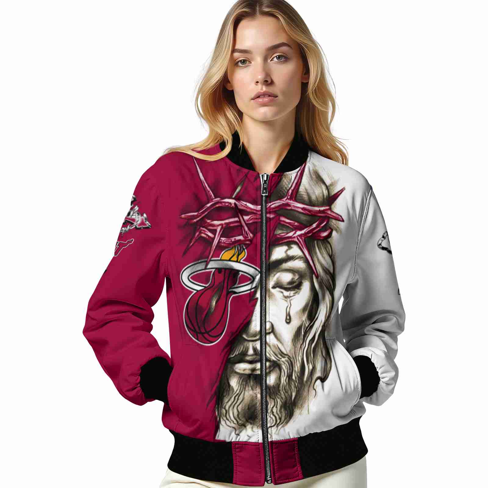 custom miami heat jesus tears red white jacket latest model custom miami heat jesus tears red white jacket latest model