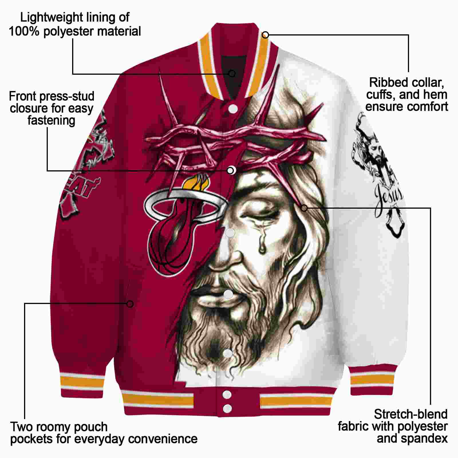 custom miami heat jesus tears red white jacket new arrival custom miami heat jesus tears red white jacket new arrival