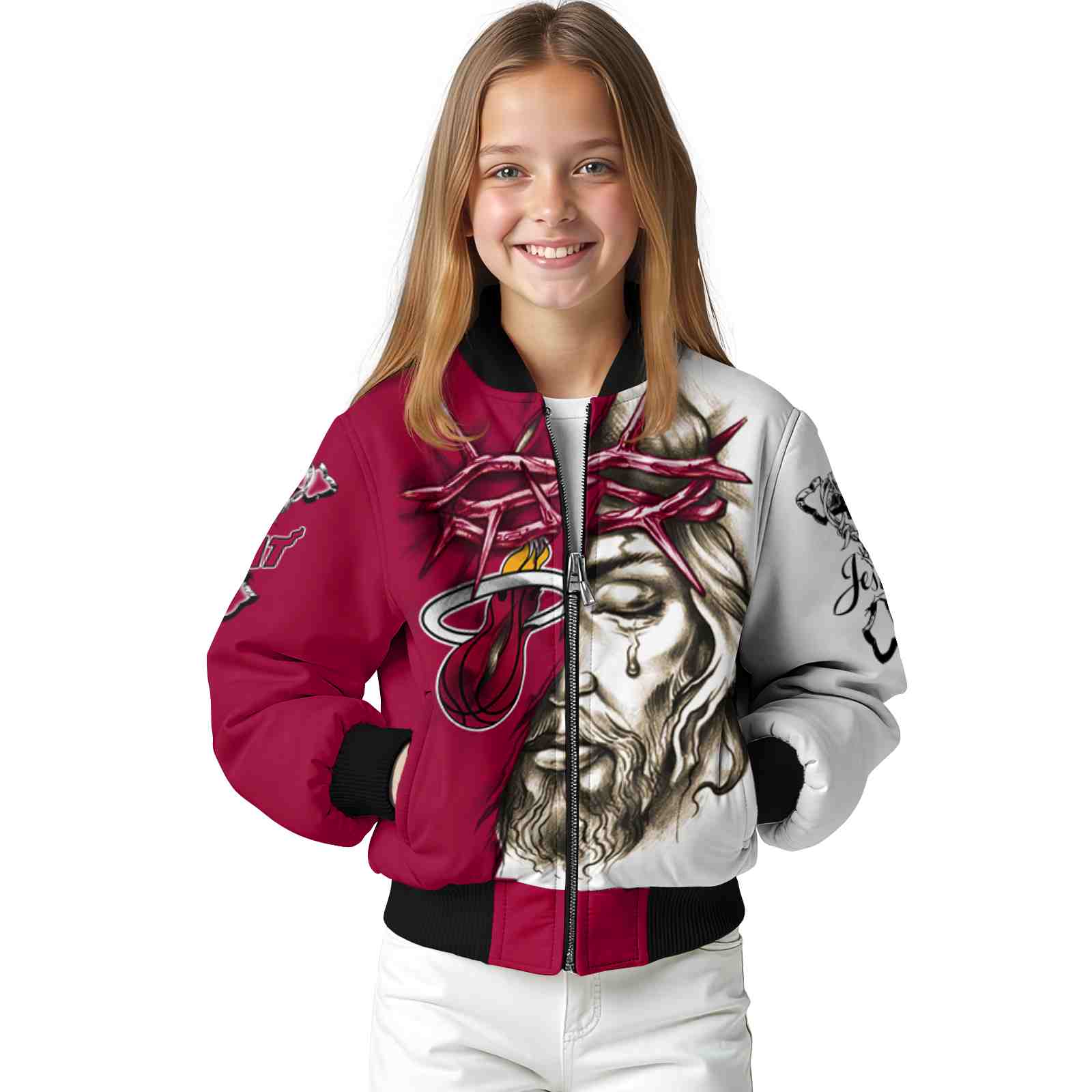 custom miami heat jesus tears red white jacket top rated custom miami heat jesus tears red white jacket top rated