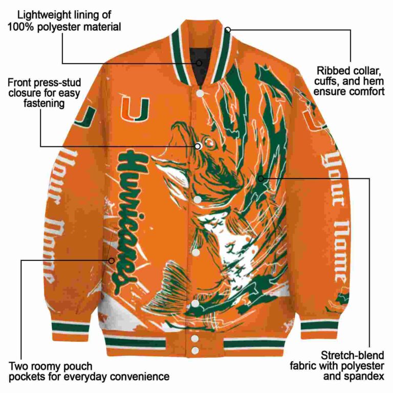 custom miami hurricanes fishing passion orange white jacket new arrival