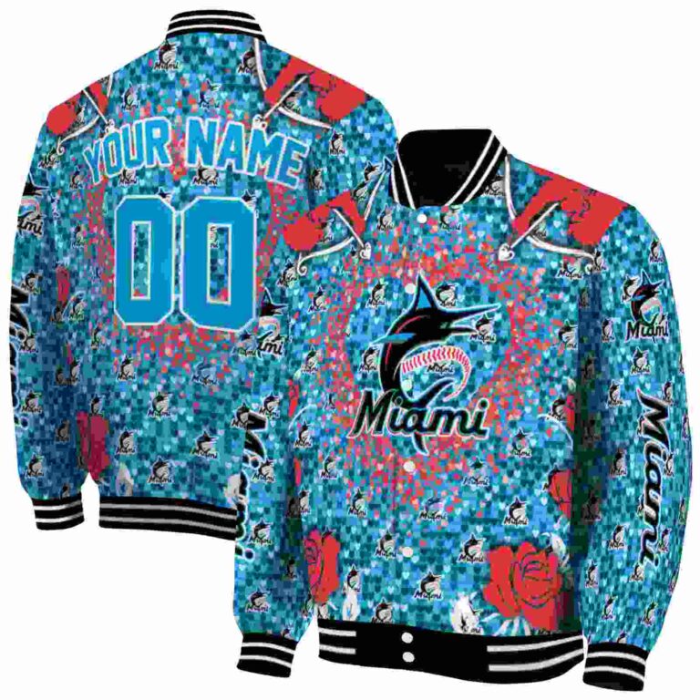 custom miami marlins heart explosion blue jacket fashion forward