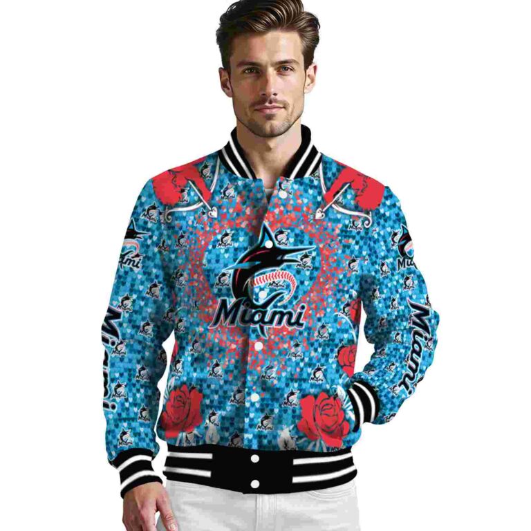 custom miami marlins heart explosion blue jacket high quality