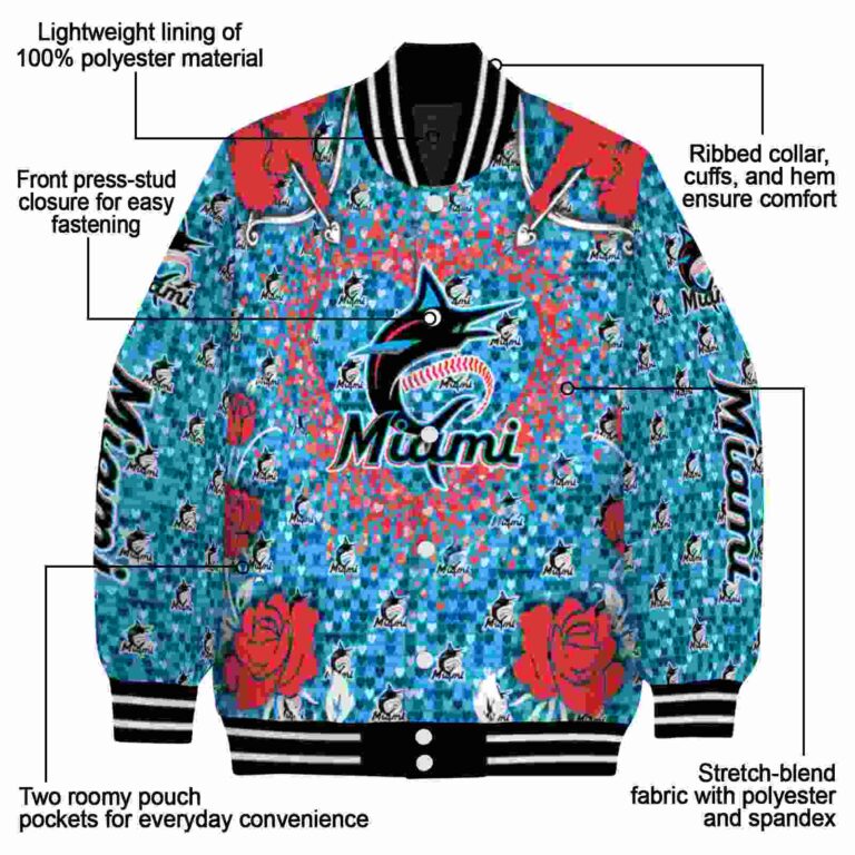 custom miami marlins heart explosion blue jacket new arrival
