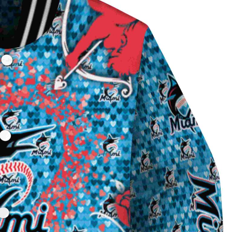 custom miami marlins heart explosion blue jacket premium grade